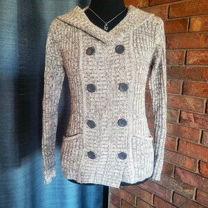 Effecci Women's Double-Breasted Hooded Cardigan Heather Gray Sweater - Size S